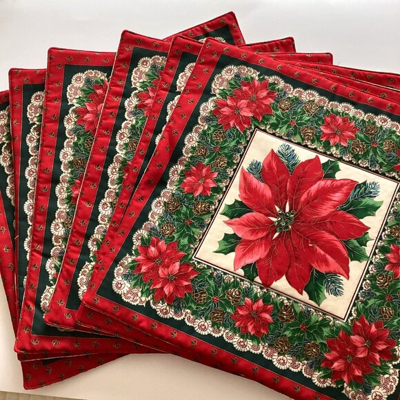 Handmade Other - 6 Christmas Placemats Home Decor Festive Square Reversable Table Linens
